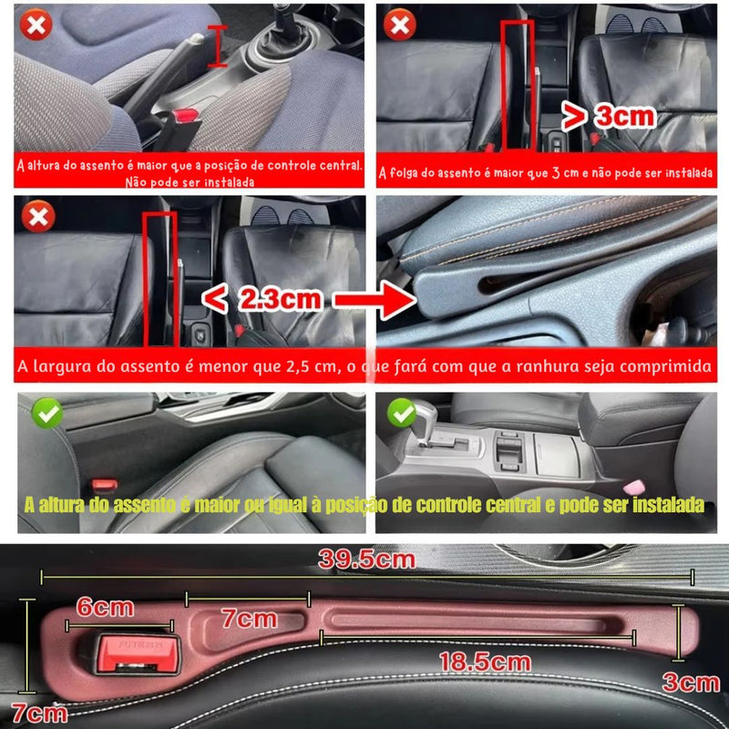 Vedador de Vão do Banco para Carros – Tira Preenchedora Lateral Antivazamento | Porta-Celular e Carteira Universal para Todos os Modelos